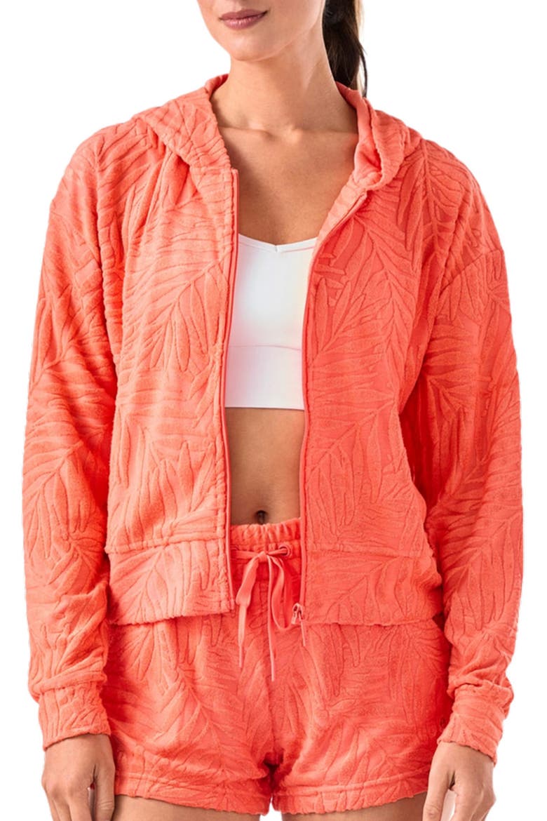 Palm Terry Zip Hoodie, Alternate, color, HOT CORAL