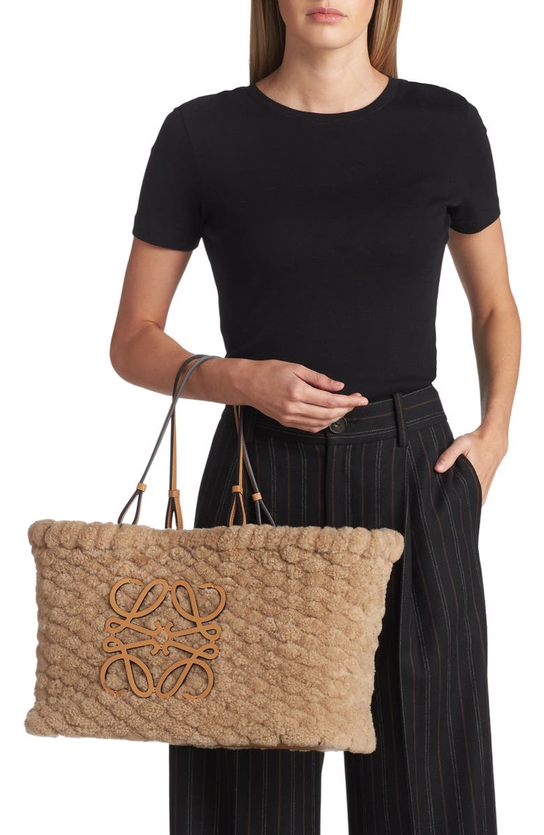 Loewe Woven Genuine Shearling Basket Bag, Alternate, color,