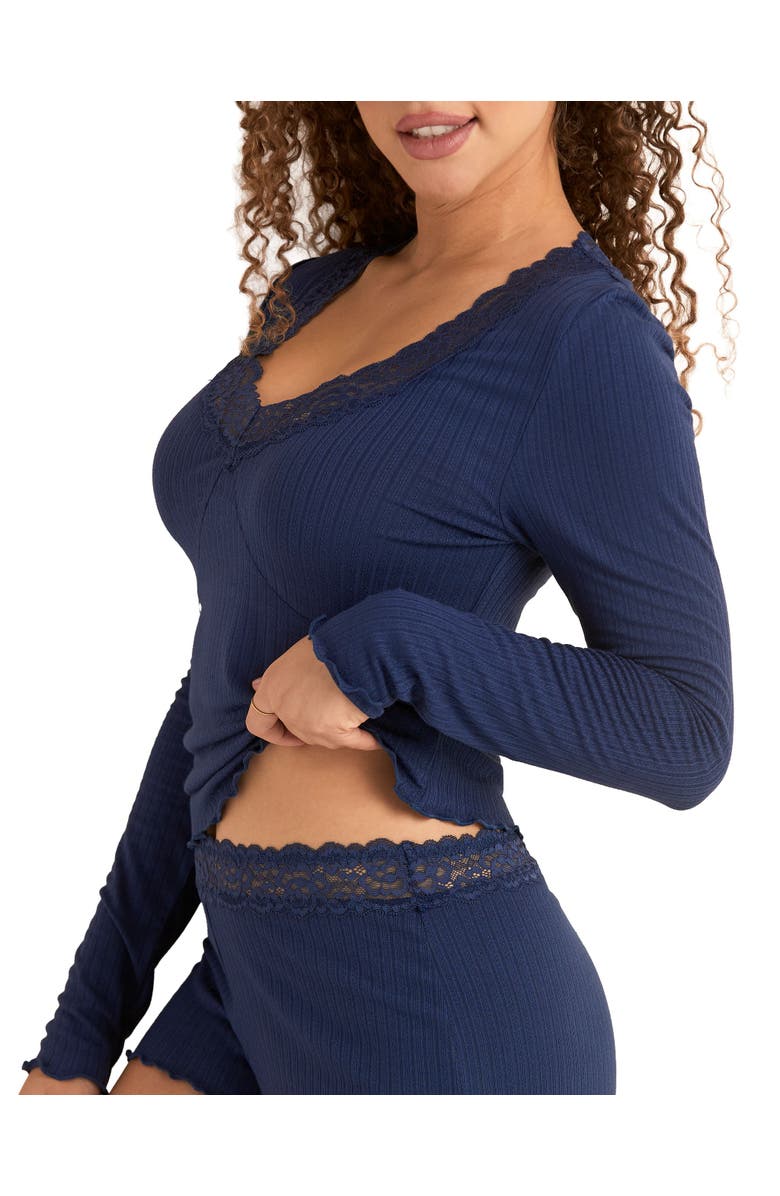 Adore Me Brooks Pajama Long Sleeve Top & Shorts Set, Alternate, color, Dark Blue