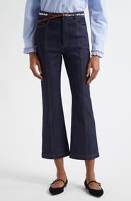 Cinq à Sept Rhinestone Belted Crop Kick Flare Jeans