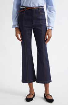 Cinq à Sept Rhinestone Belted Crop Kick Flare Jeans