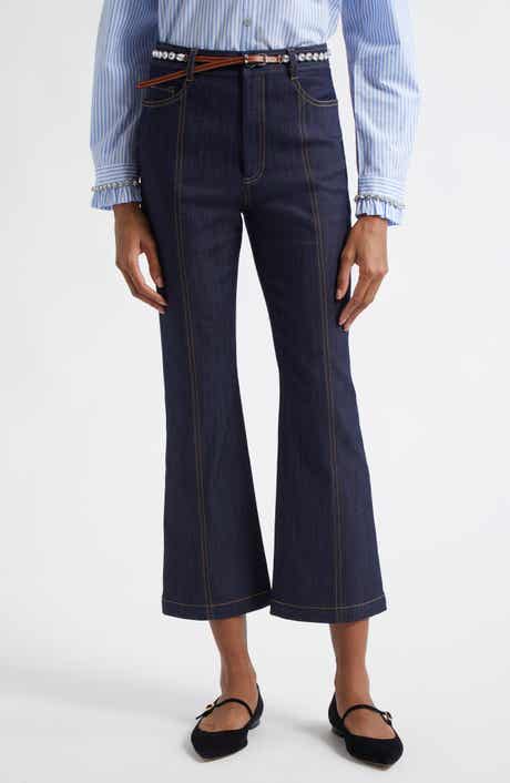 Cinq à Sept Rhinestone Belted Crop Kick Flare Jeans