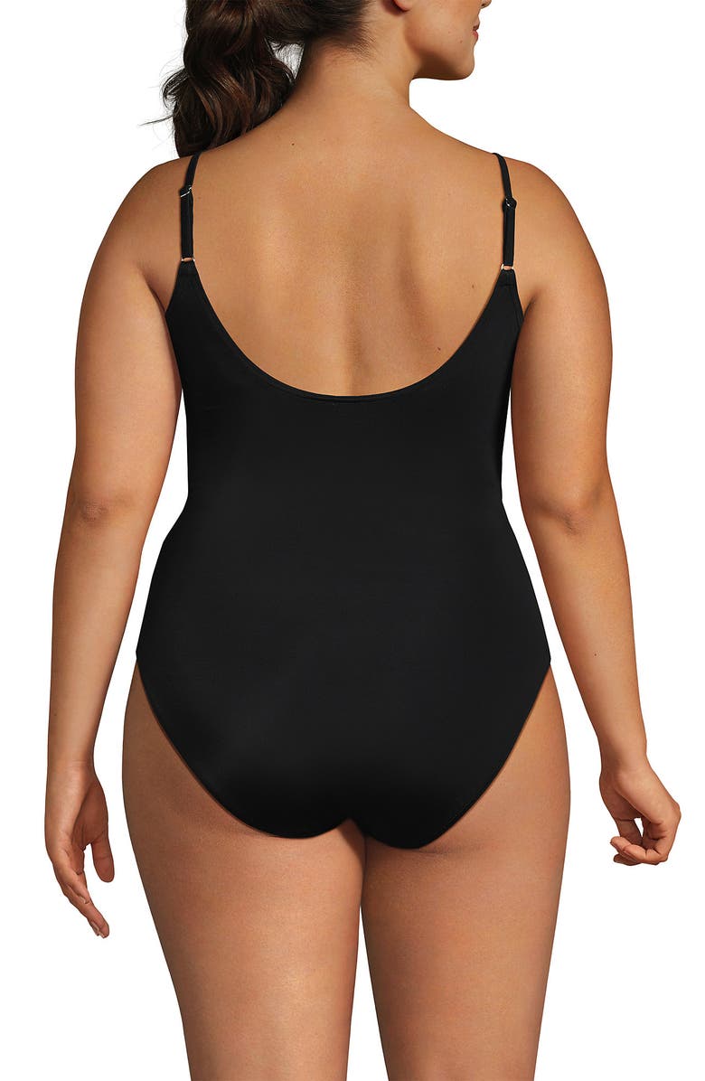 Lands' End Chlorine Resistant Scoop Neck High Leg Tugless Tank Thin Strap One Piece Swimsuit Adjustable, Alternate, color, Black