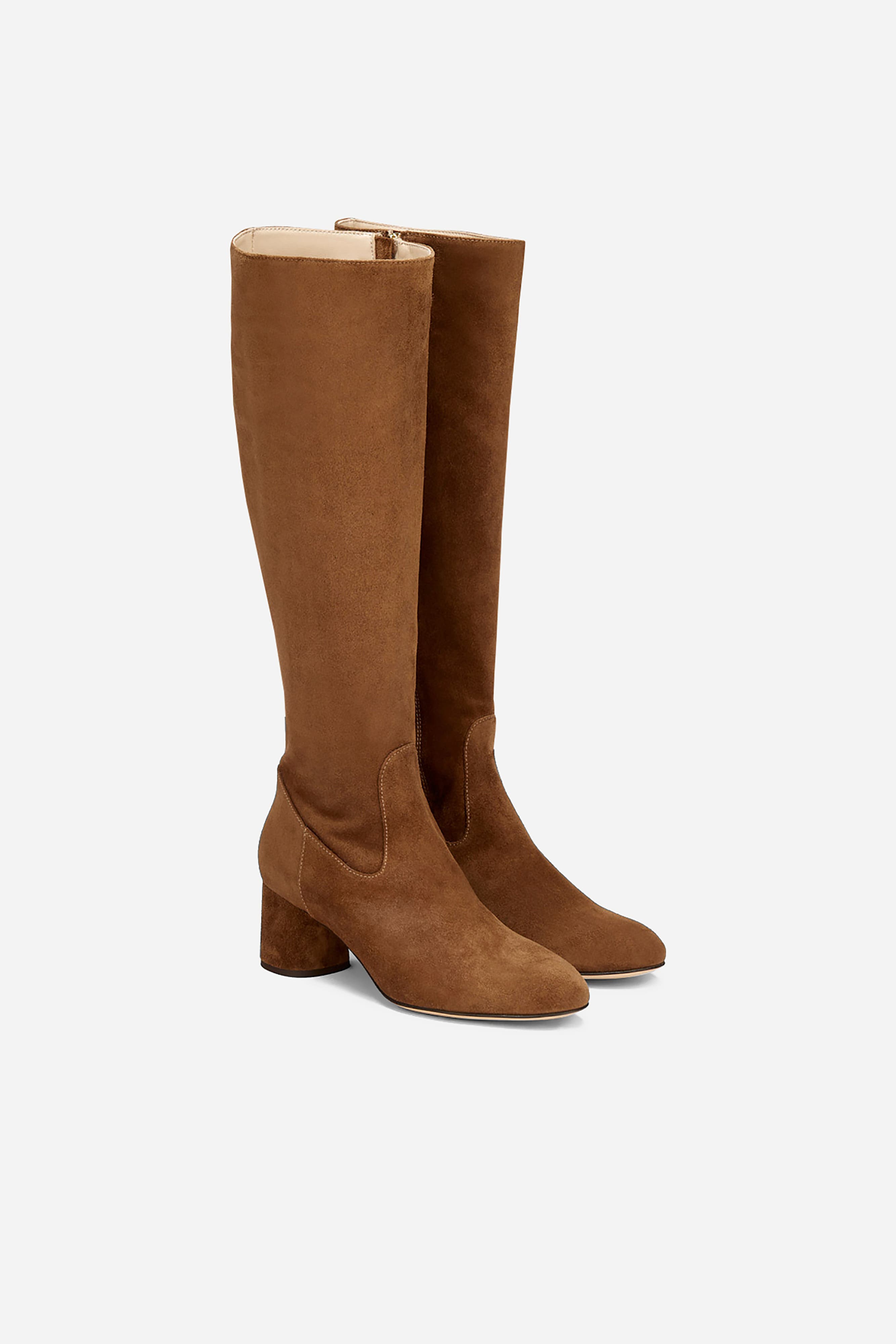 AGL Lorette Water Resistant Velour Boot With Heel, Alternate, color, Cognac