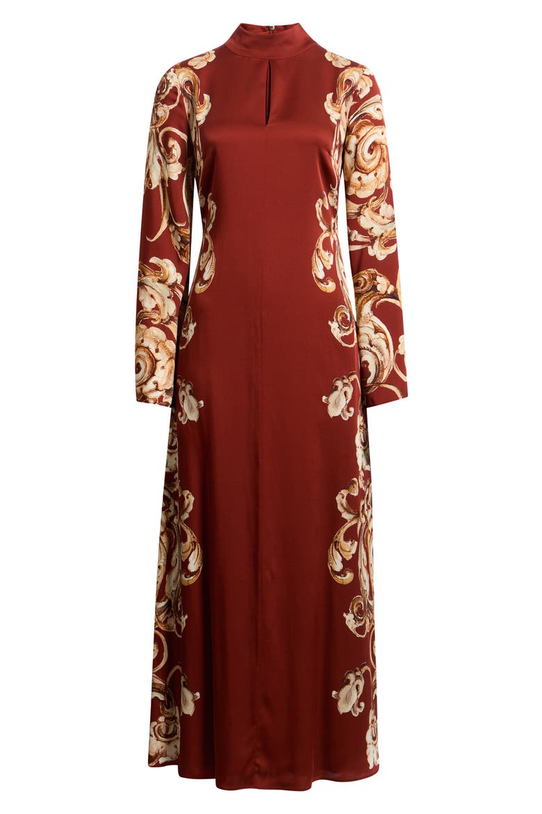 The Analeia Paisley Detail Long Sleeve Silk Blend Midi Dress, Alternate, color, DREAM MAP