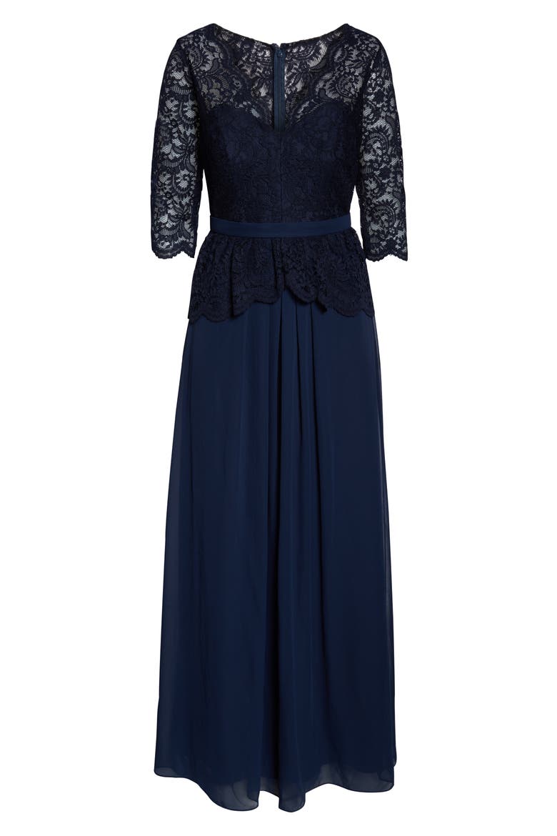 Lux Lace & Chiffon Column Gown, Alternate, color, MIDNIGHT