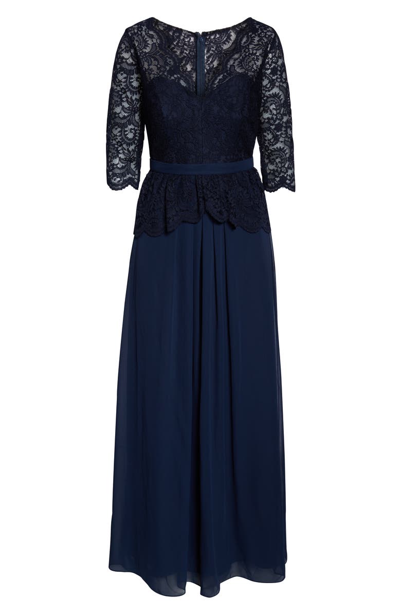 Jenny Packham Lux Lace & Chiffon Column Gown, Alternate, color, 
