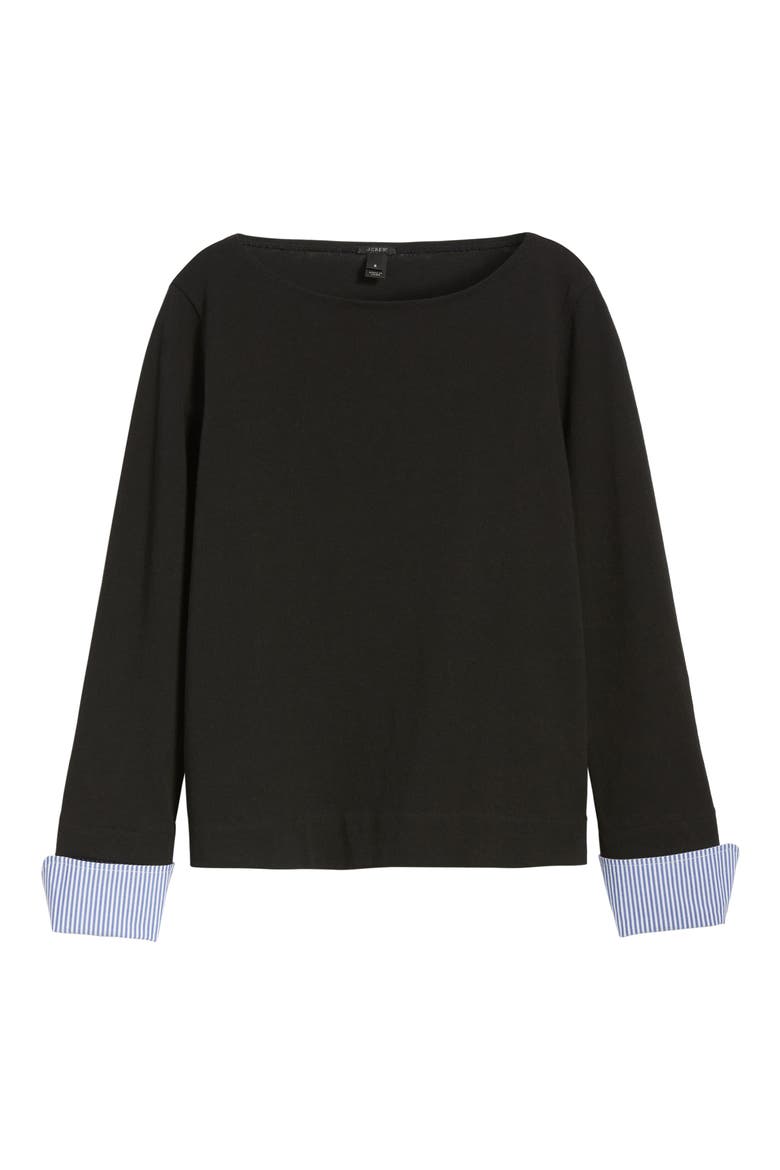 Built-In Cuff Stripe Tee, Alternate, color, BLACK