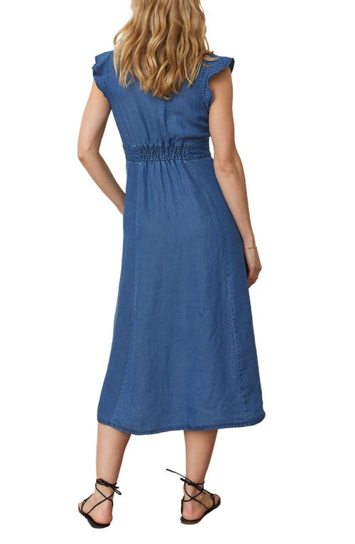 Marine Layer Camila Flutter Sleeve Midi Dress In Medium Wash