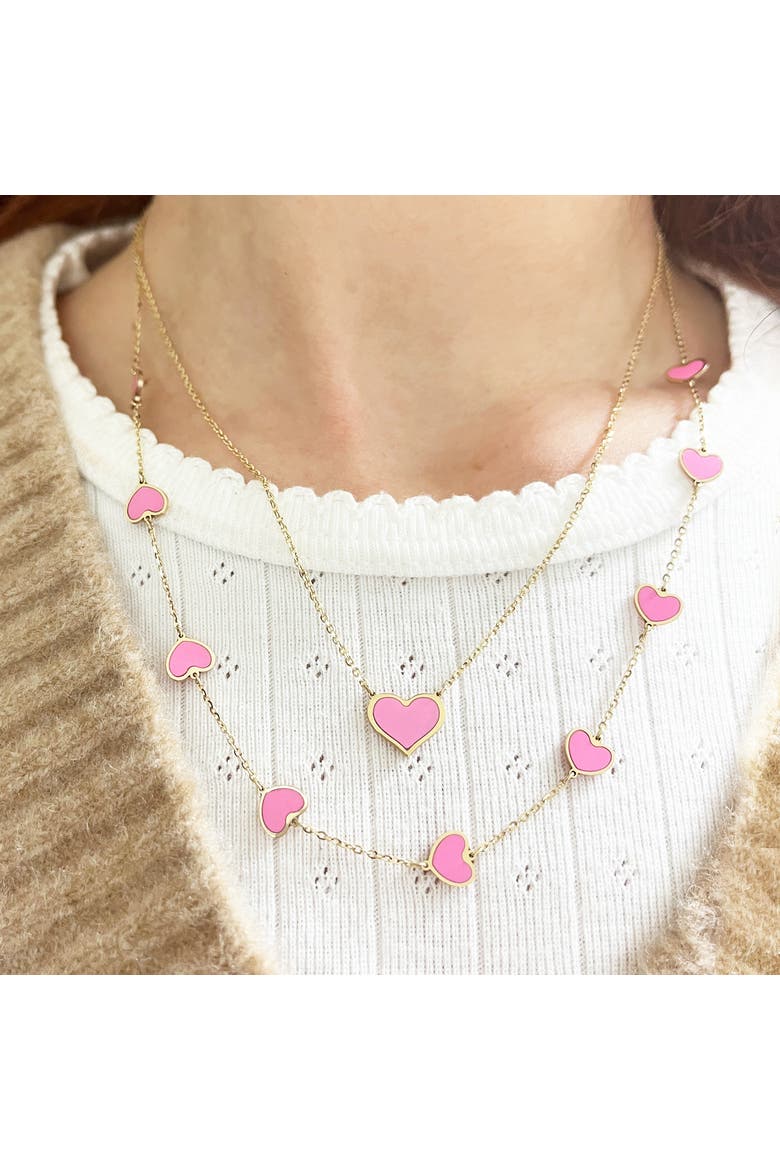 Bubblegum Pink Heart Station Necklace, Alternate, color, Bubblegum Pink