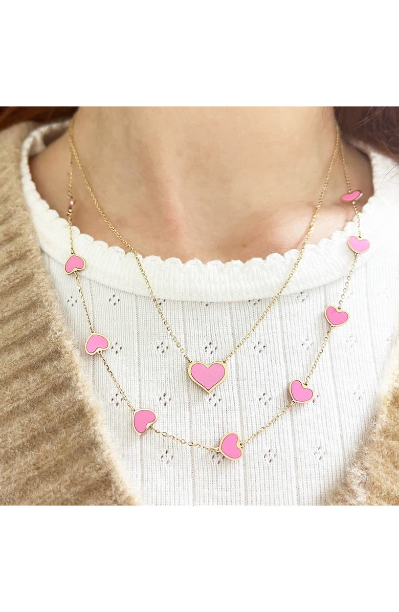 The Lovery Fine Jewelry Bubblegum Pink Heart Station Necklace, Alternate, color, Bubblegum Pink