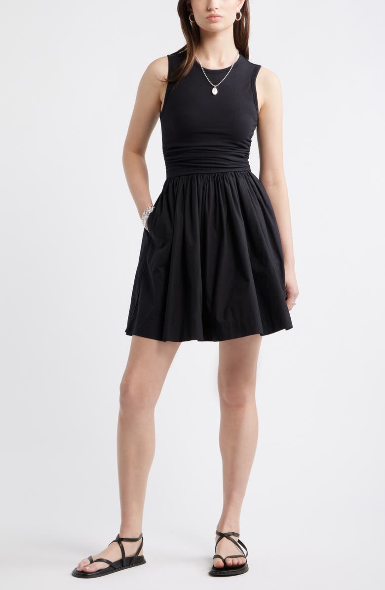 Treasure & Bond Cinched Knit Fit & Flare Dress, Main, color, Black