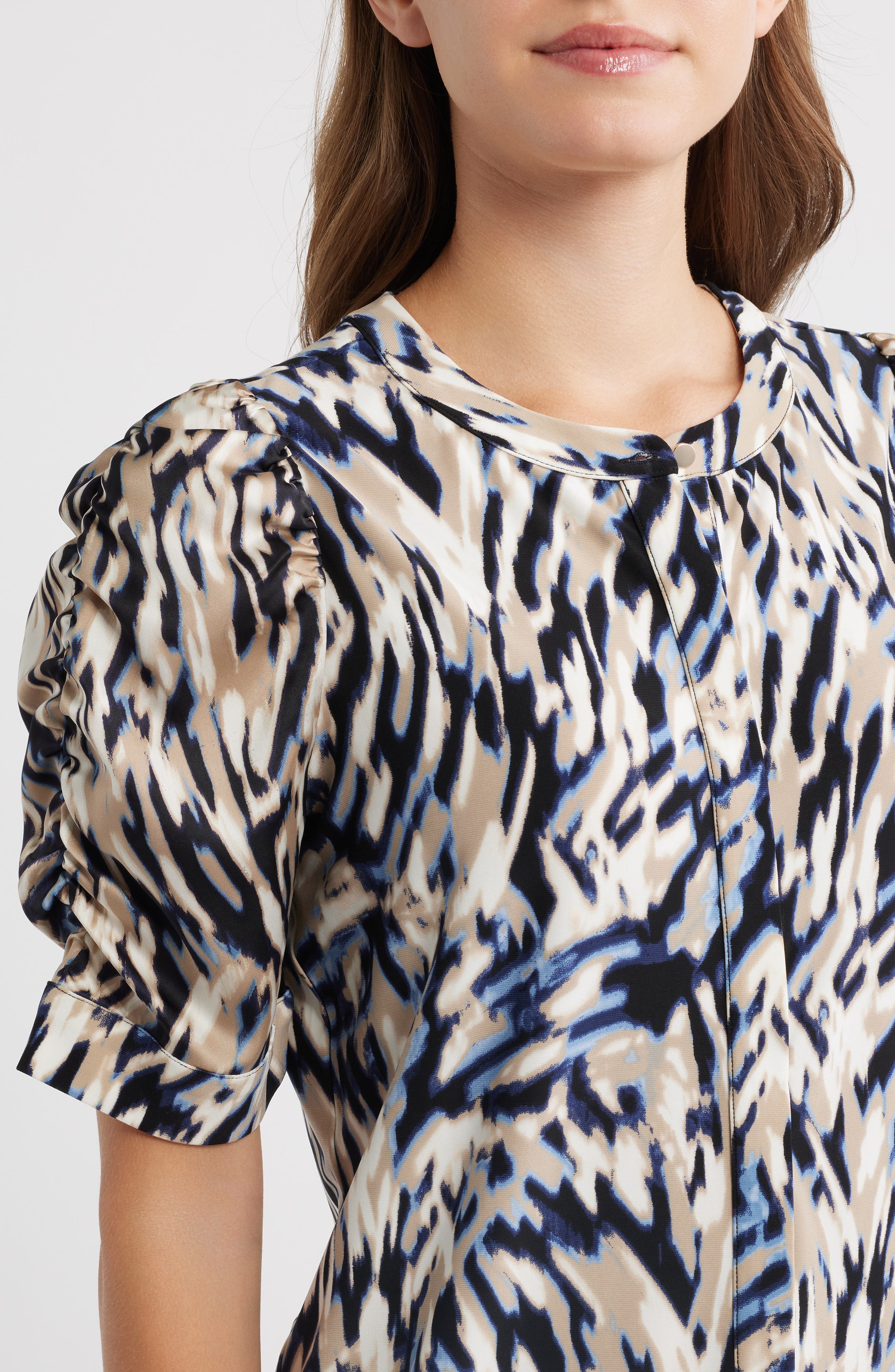 Anne Klein Print Puff Sleeve Jersey Top (Women) | Nordstrom