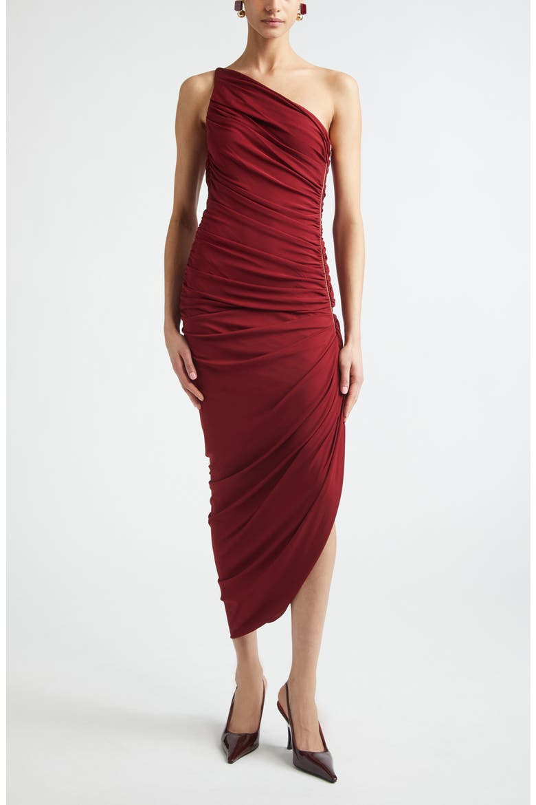 Asymmetric Ruched One-Shoulder Jersey Dress, Main, color, RIOJA