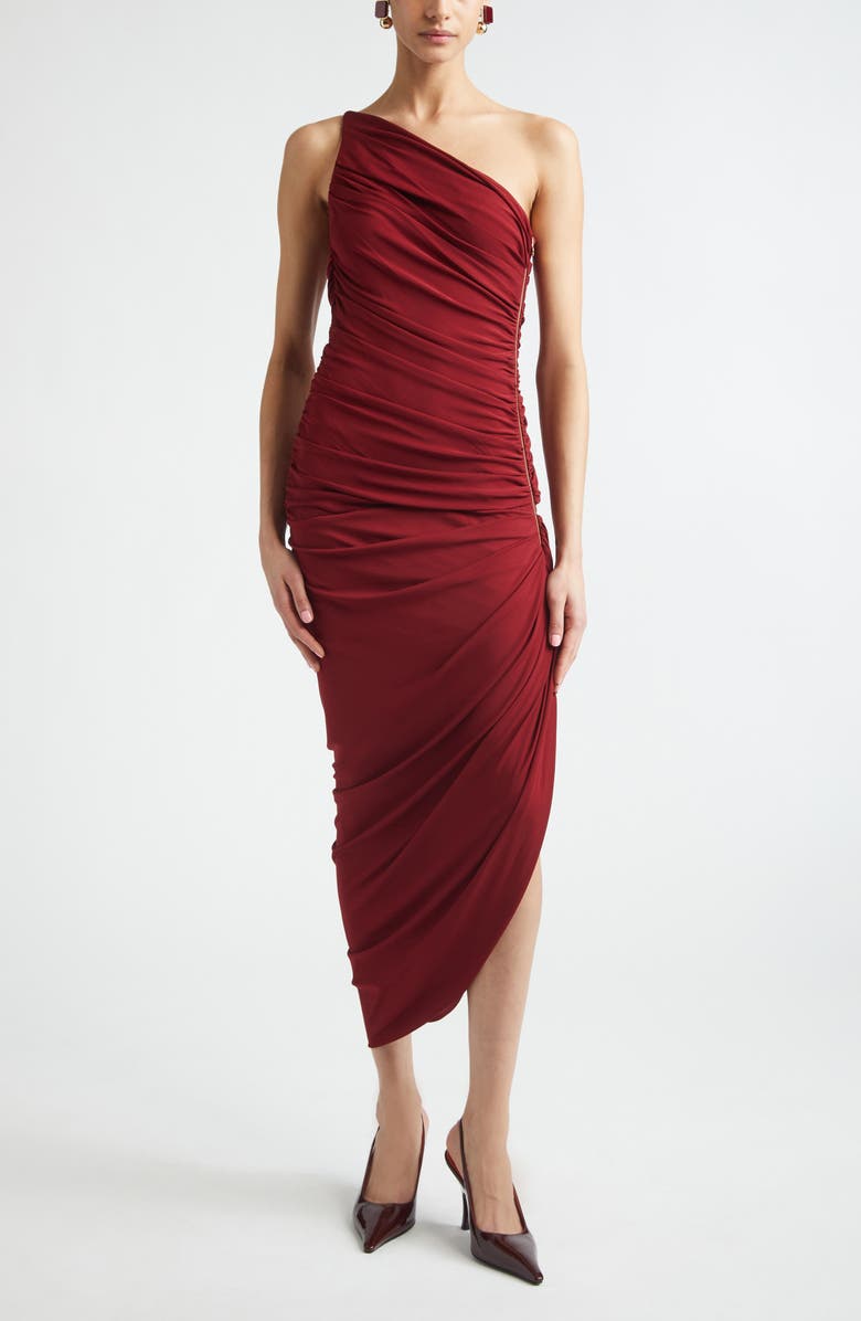 Carolina Herrera Asymmetric Ruched One-Shoulder Jersey Dress, Main, color, Rioja