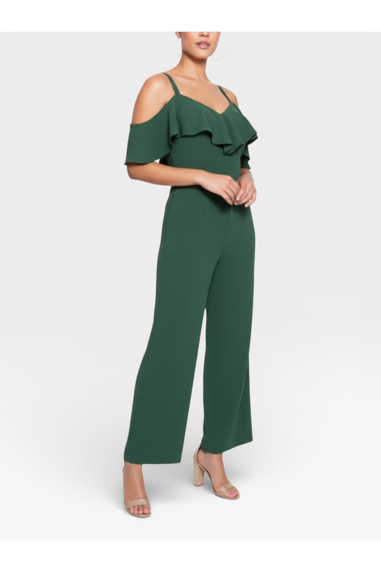 Marcella Off the Shoulder Ruffle Jumpsuit, Alternate, color, Spruce
