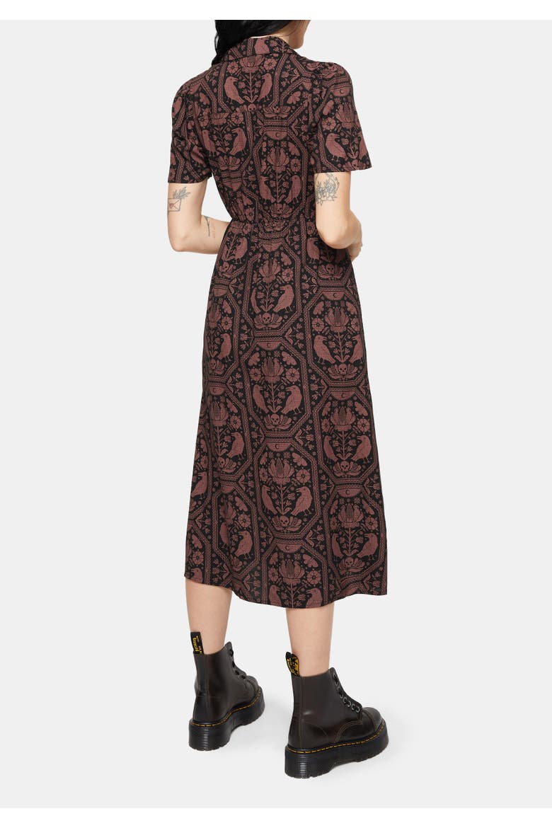 Annabel Raven Print Midi Shirt Dress, Alternate, color, Black