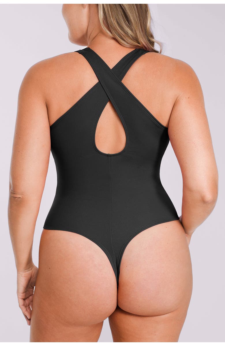 Shapellx AirSlim Deep V-Neck Cross Back Shaping Bodysuit, Alternate, color, Jet Black