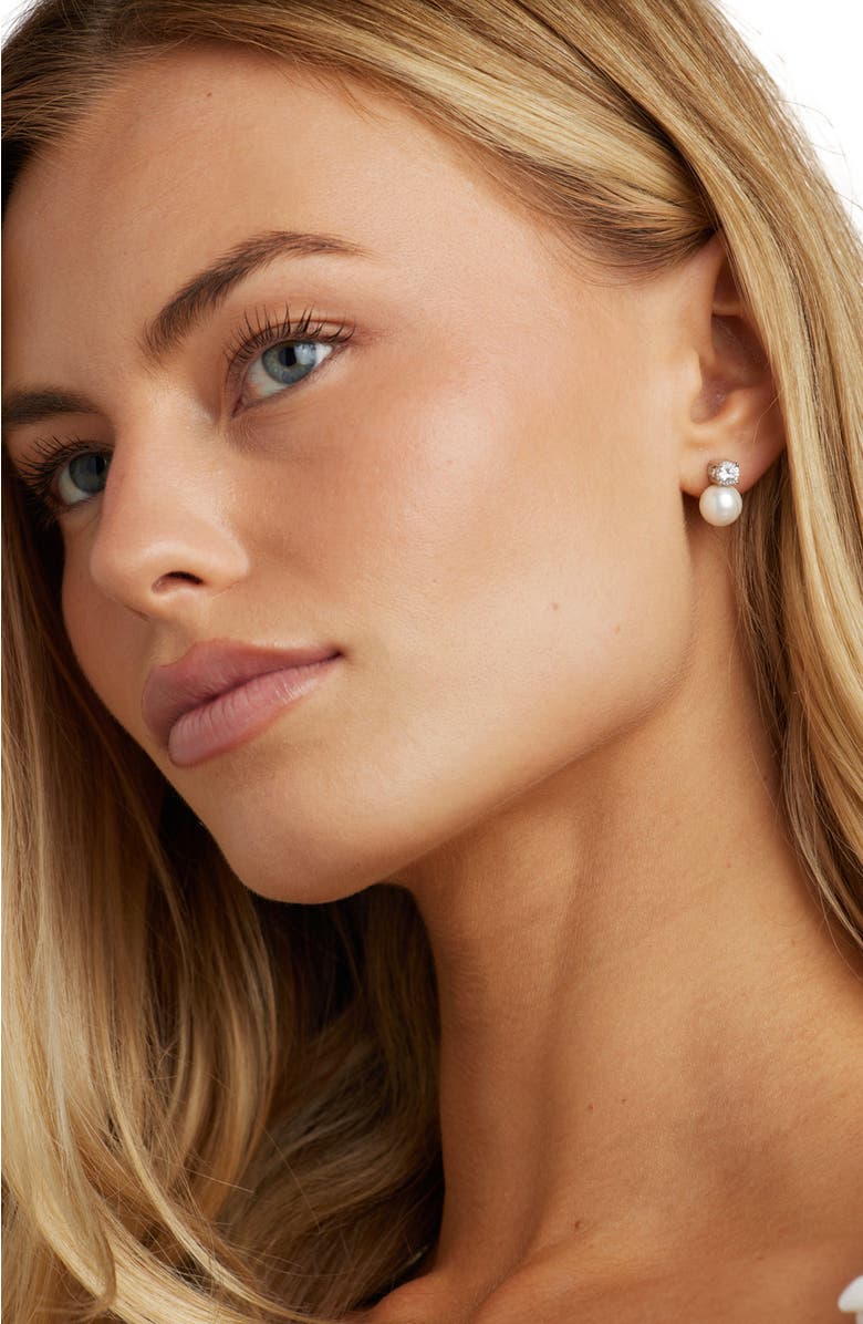 Untamed Petals Maven Pearl and Crystal Studs, Alternate, color, Silver