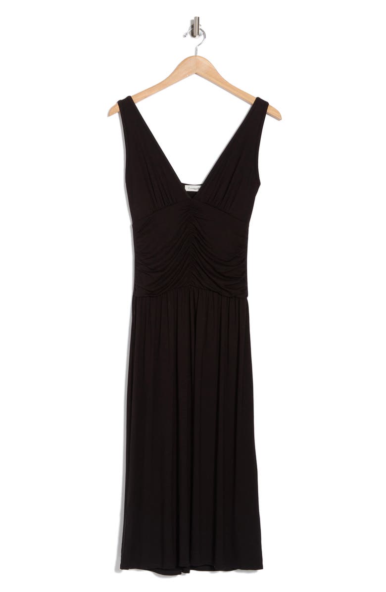Loveappella Ruched Midi Dress, Alternate, color, Black