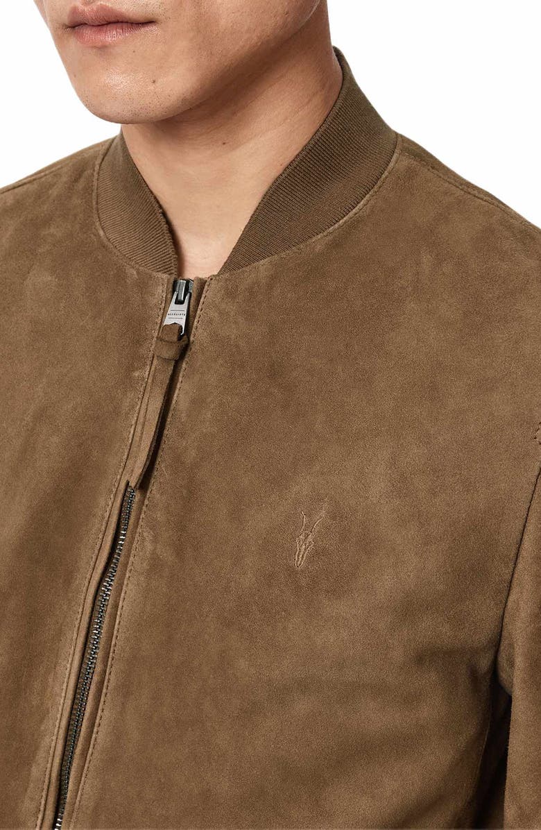AllSaints Morten Suede Bomber Jacket, Alternate, color, Karoo Brown