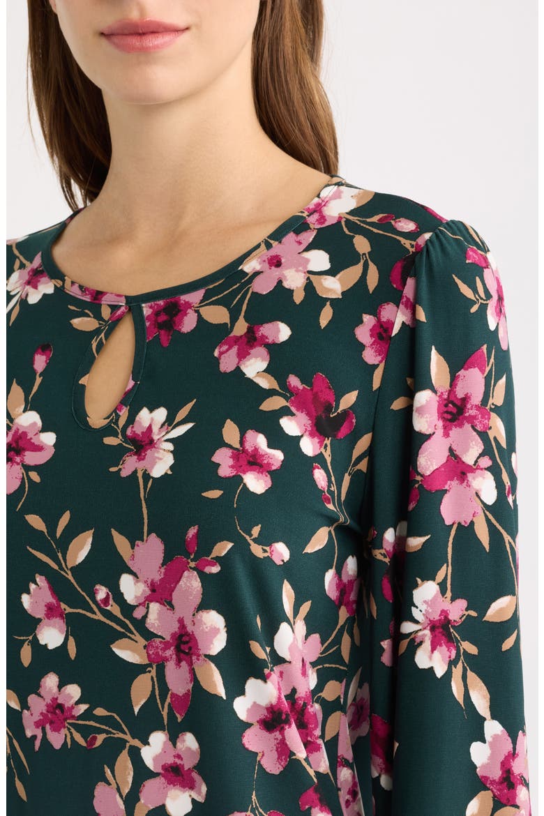 Floral Keyhole Long Sleeve Top, Alternate, color, TREELINE MULTI