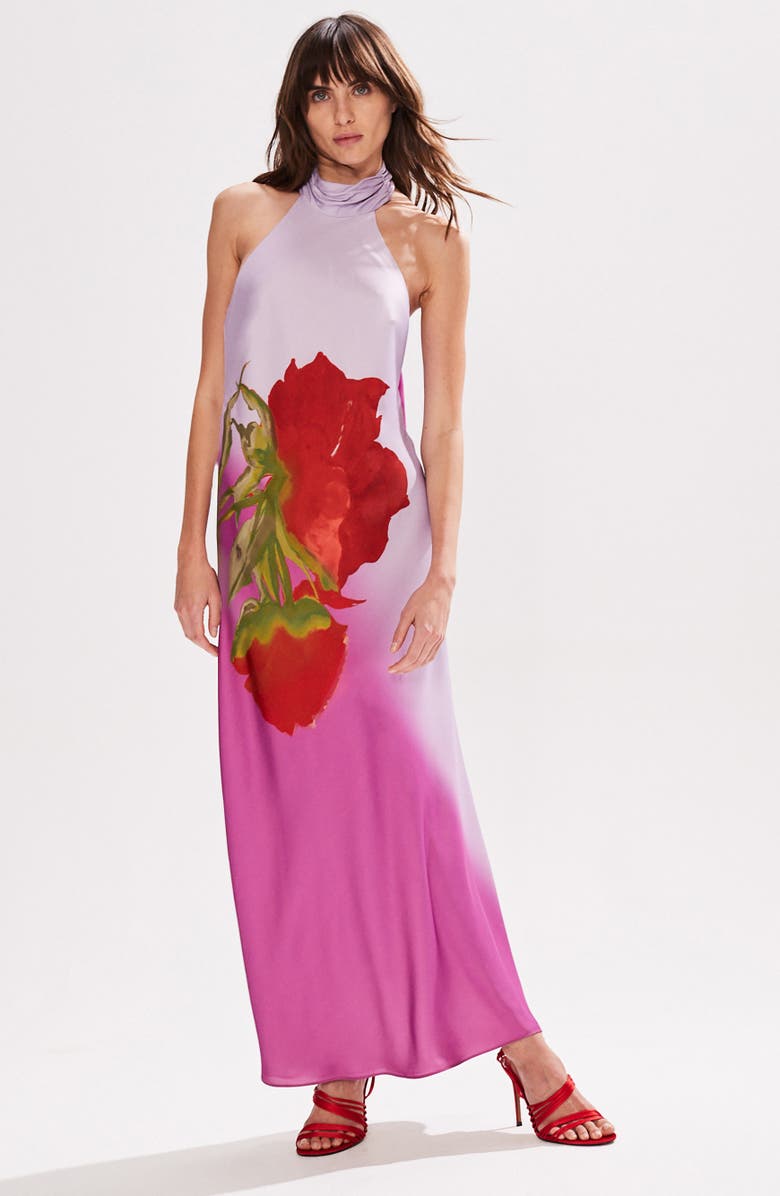 Ro&Zo Margot Print Halter Neck Dress, Main, color, Pink