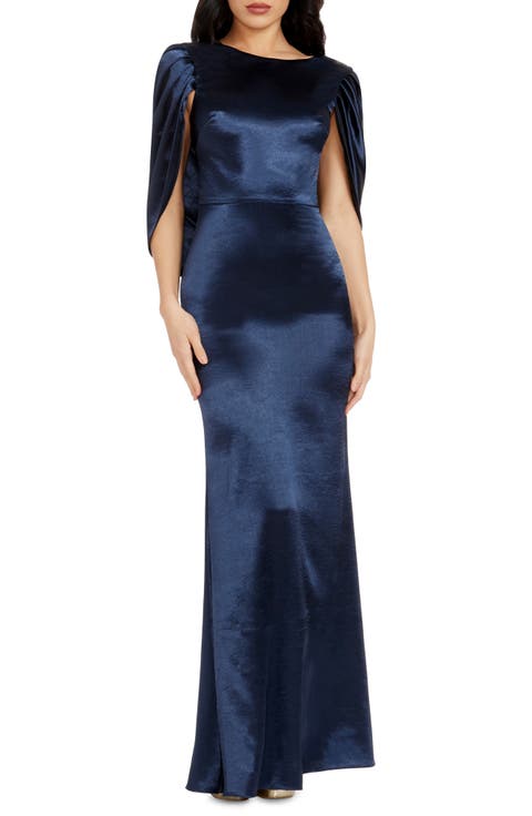 Adina Cape Sleeve Satin Trumpet Gown