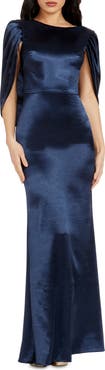 Dress the Population Adina Cape Sleeve Satin Trumpet Gown