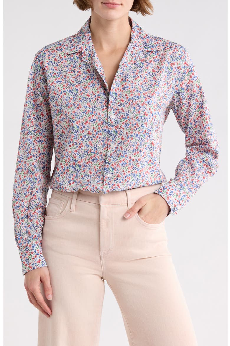 Eileen Relaxed Button-Up Shirt, Main, color, RED / BLUE SMALL FLOWERS