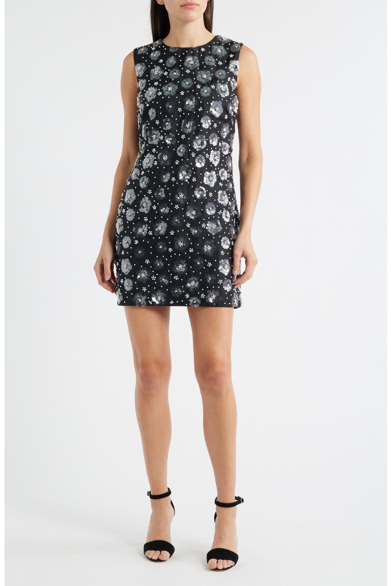 Ivette Sequin Flower Sleeveless Sheath Minidress, Main, color, BLACK MULTI