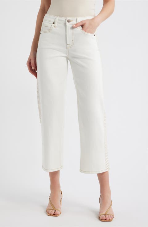 Embroidered Straight Leg Crop Jeans