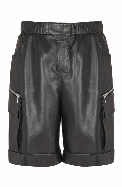 Balmain Leather Cargo Bermuda Shorts In Black