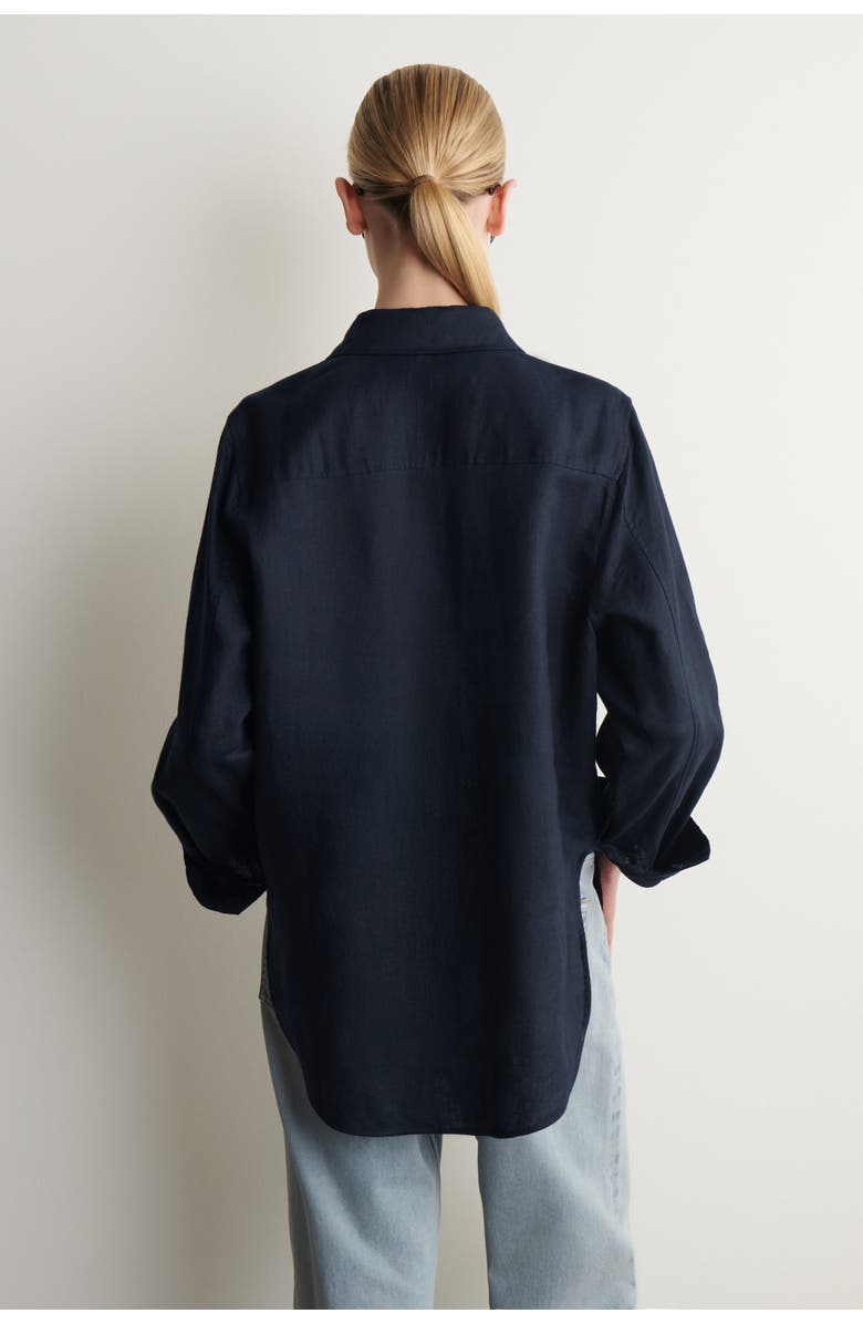 COS Button-down Collar Linen Shirt, Alternate, color, Navy