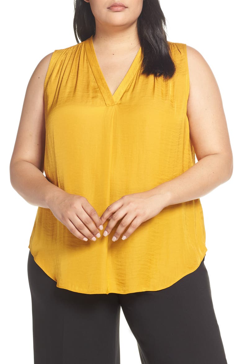 V-Neck Rumple Satin Blouse, Main, color, HONEY POT