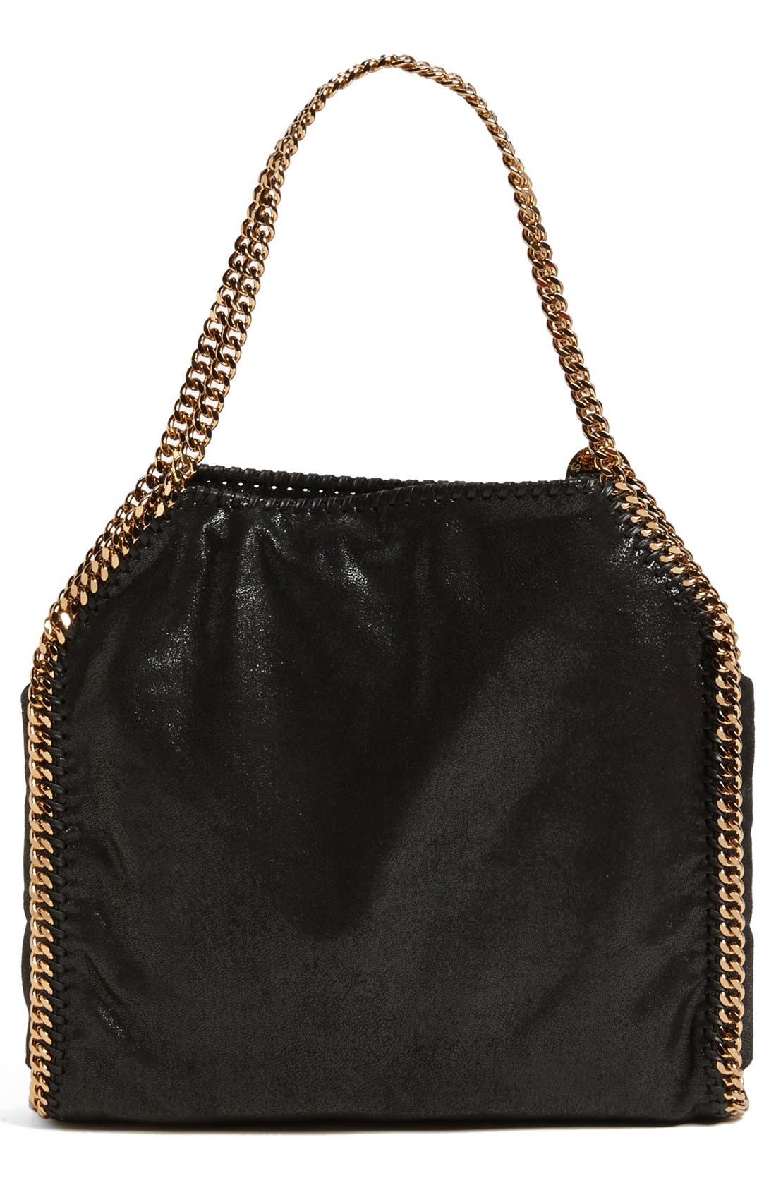 'Small Falabella - Shaggy Deer' Faux Leather Tote, Alternate, color, BLACK