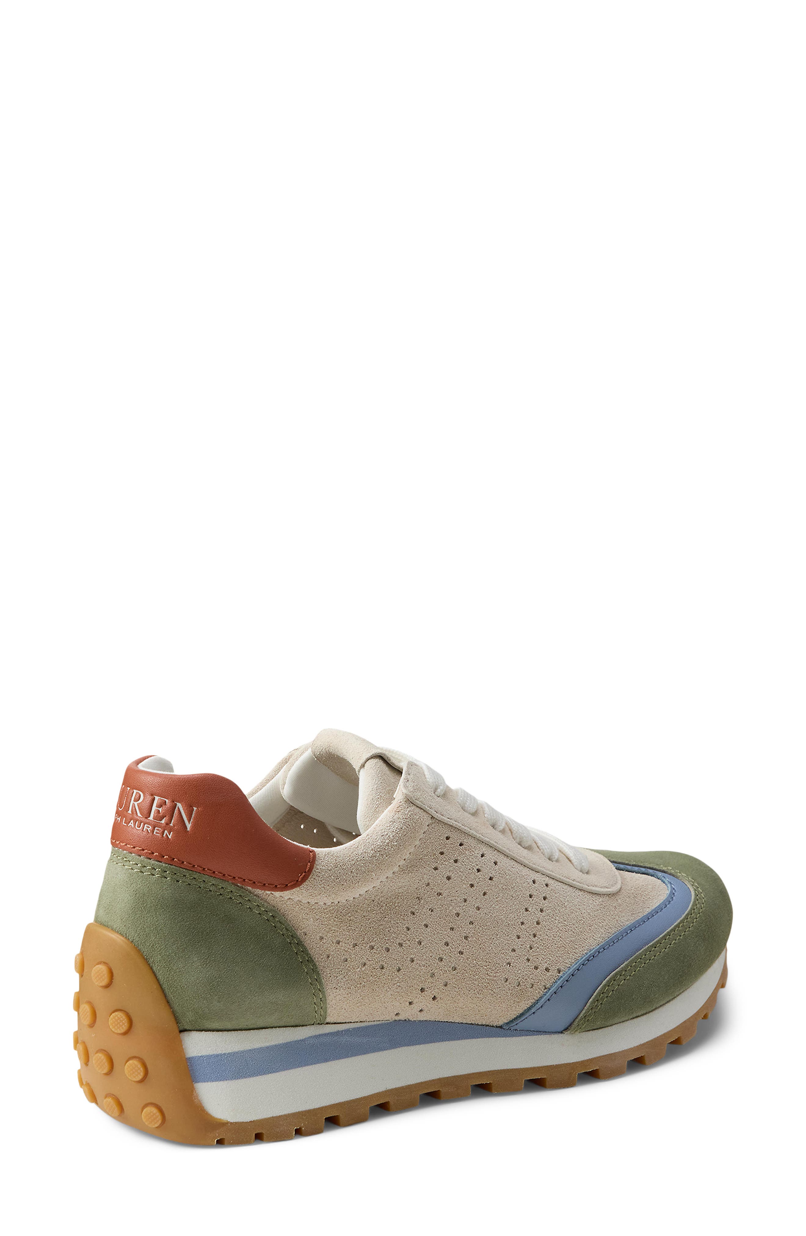 Ralph Lauren Dani Perforated Lace-Up Sneaker, Alternate, color, Explorer Sand/Green/Blue
