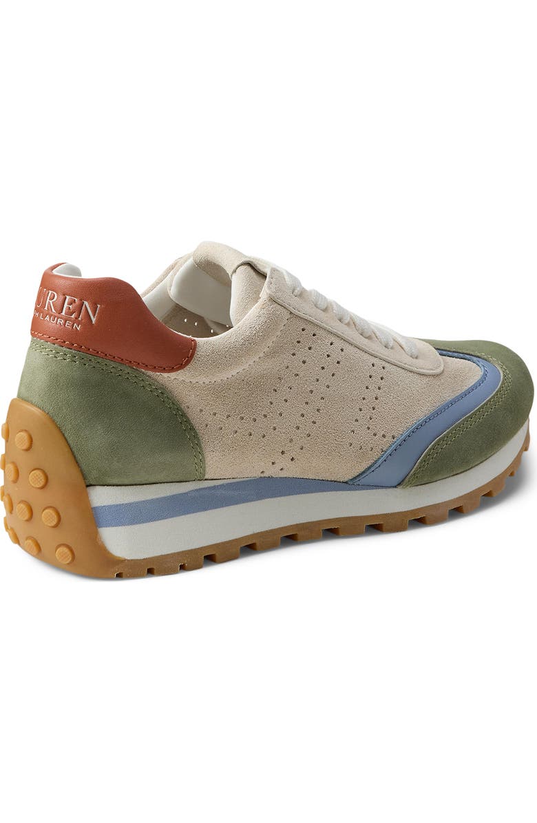 Ralph Lauren Dani Perforated Lace-Up Sneaker, Alternate, color, Explorer Sand/Green/Blue