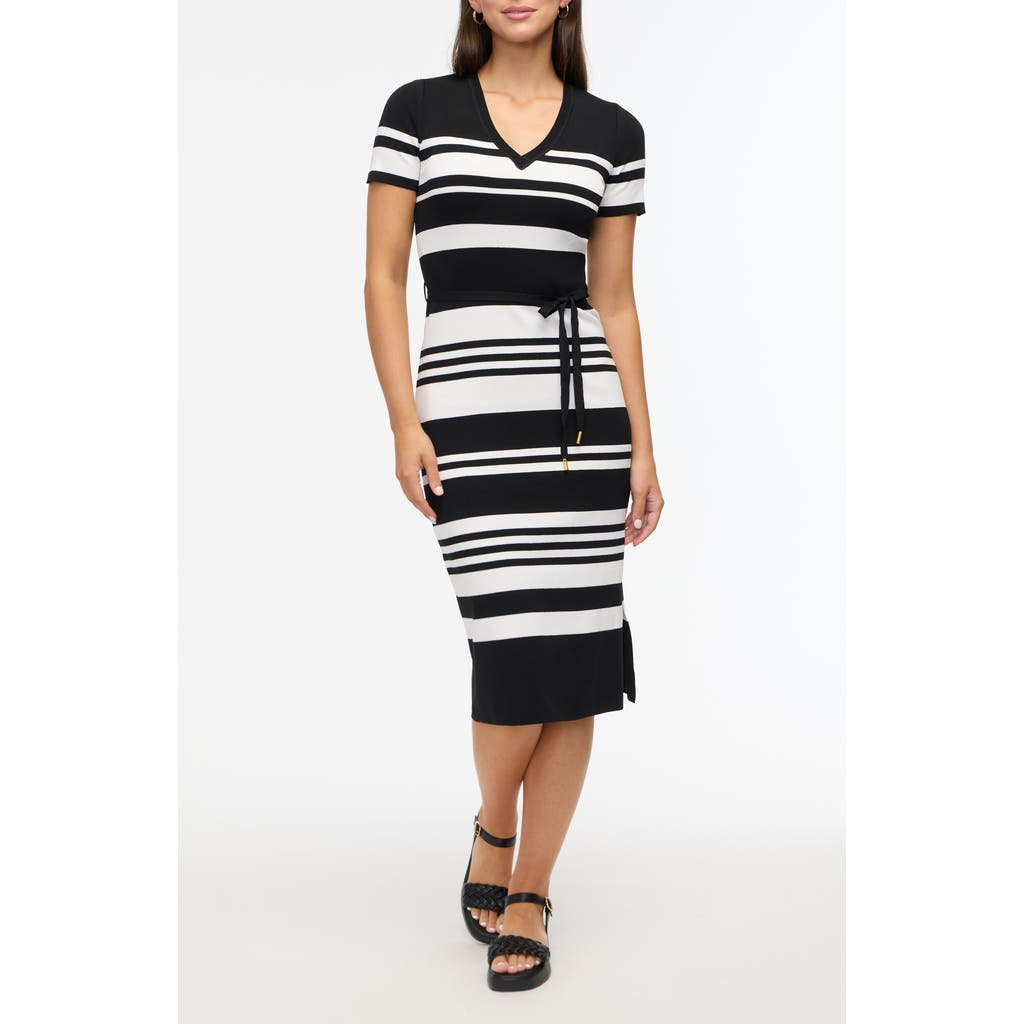 Shop Ellen Tracy Striped Sweater Dress In Black/marshmallow Stripe