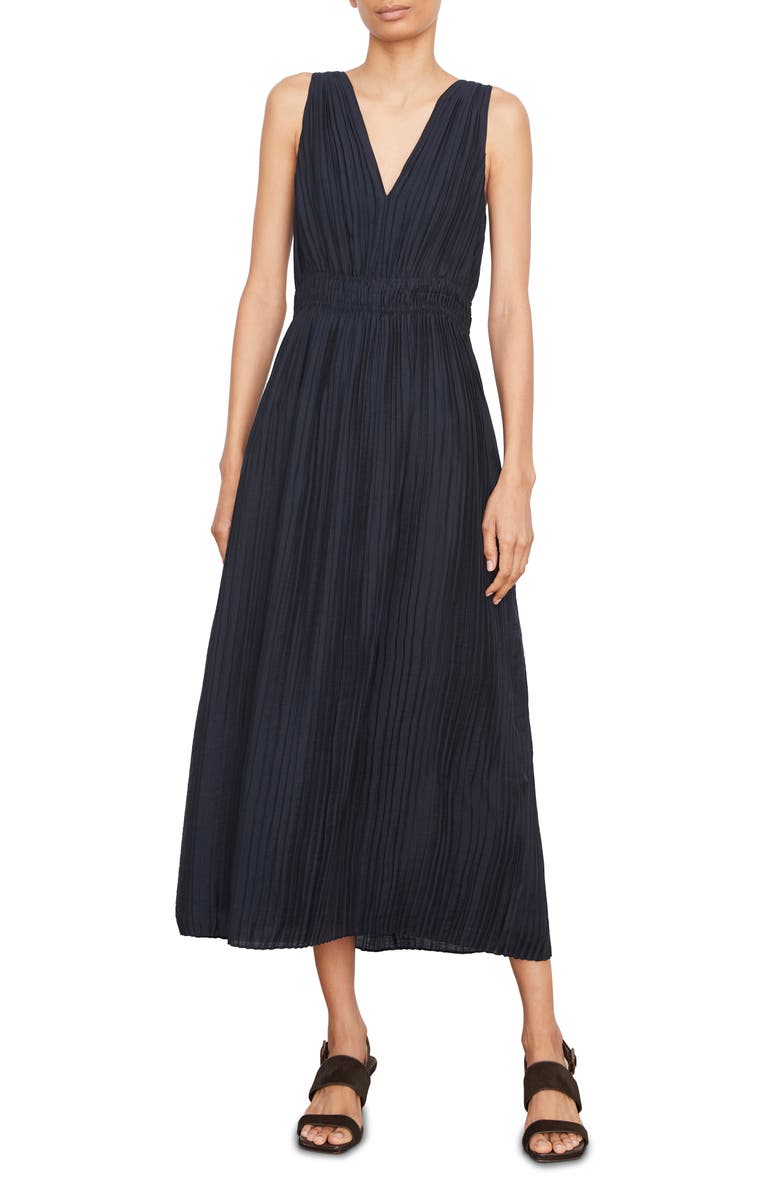 Vince Pleated Double V-Neck Dress, Main, color, 