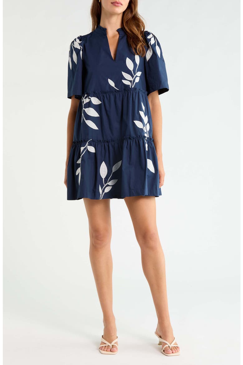 Dixie Split Neck Cotton Shift Dress, Main, color, NAVY