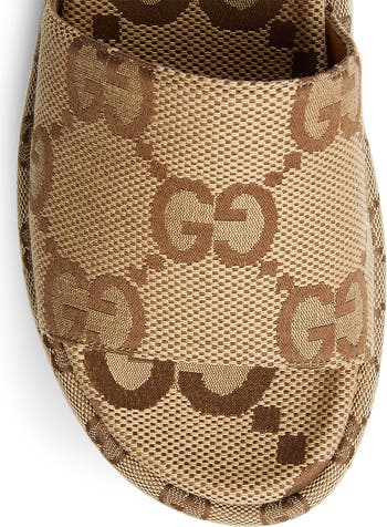 GUCCI アンジェリーナ GG プラットフォームスライド ベージュ Gucci Angelina GG Canvas Flatform Slide Sandals | Neiman Marcus