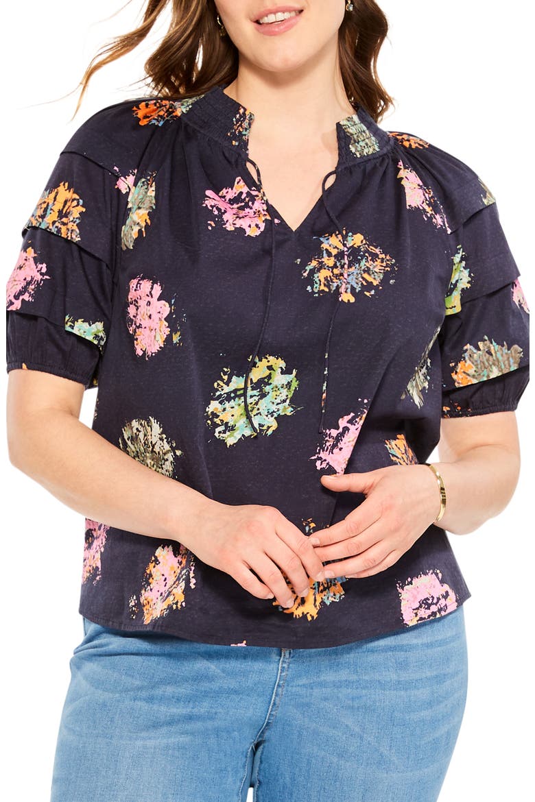 Bright Spot Smocked Neck Top, Main, color, INDIGO MULTI