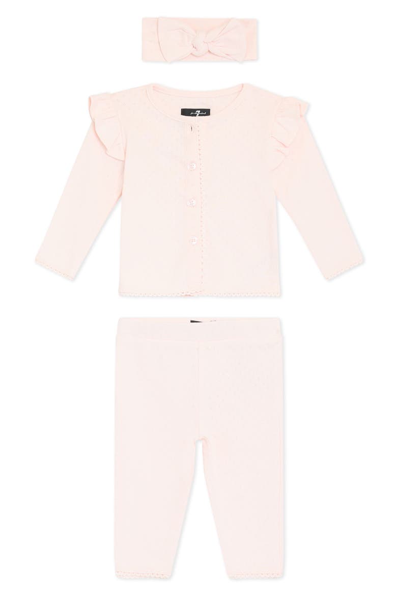 Cotton Pointelle Long Sleeve Top, Pants & Headband Set, Main, color, LIGHT PINK