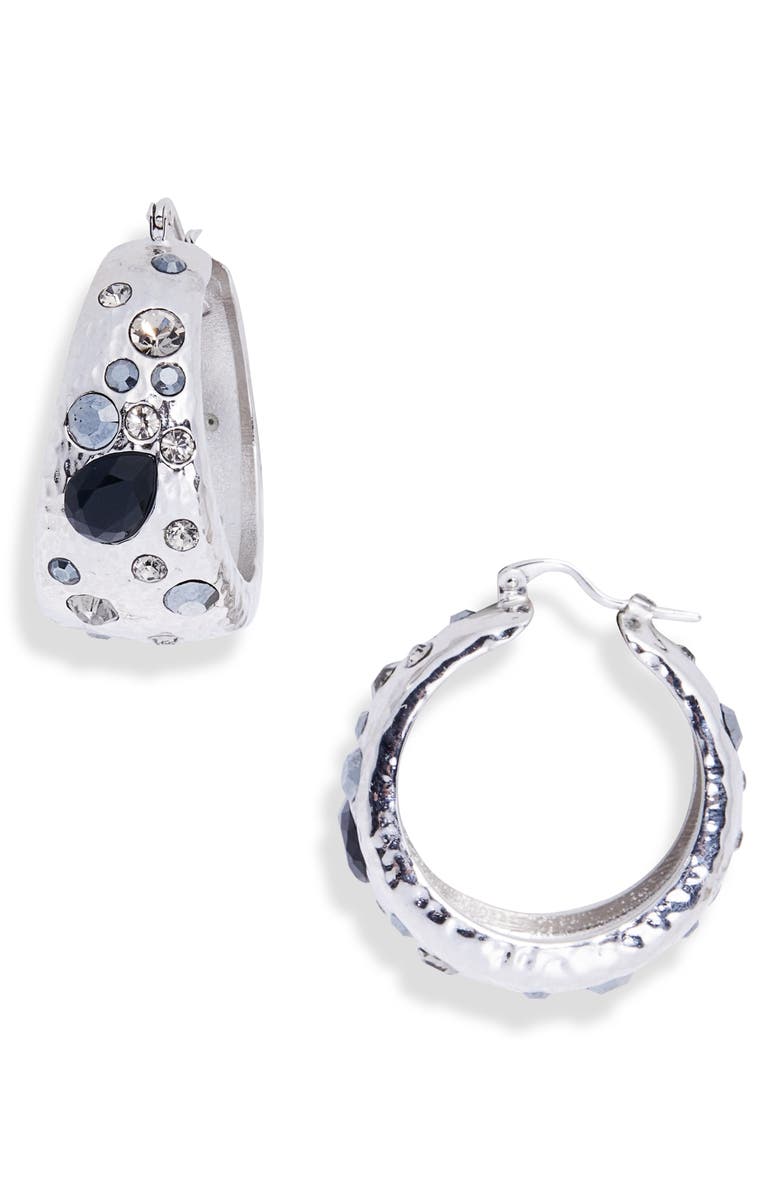 Oscar de la Renta Mixed Crystal Hoop Earrings, Main, color, Black Diamond