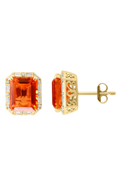 14K Yellow Gold Citrine & Diamond Stud Earrings
