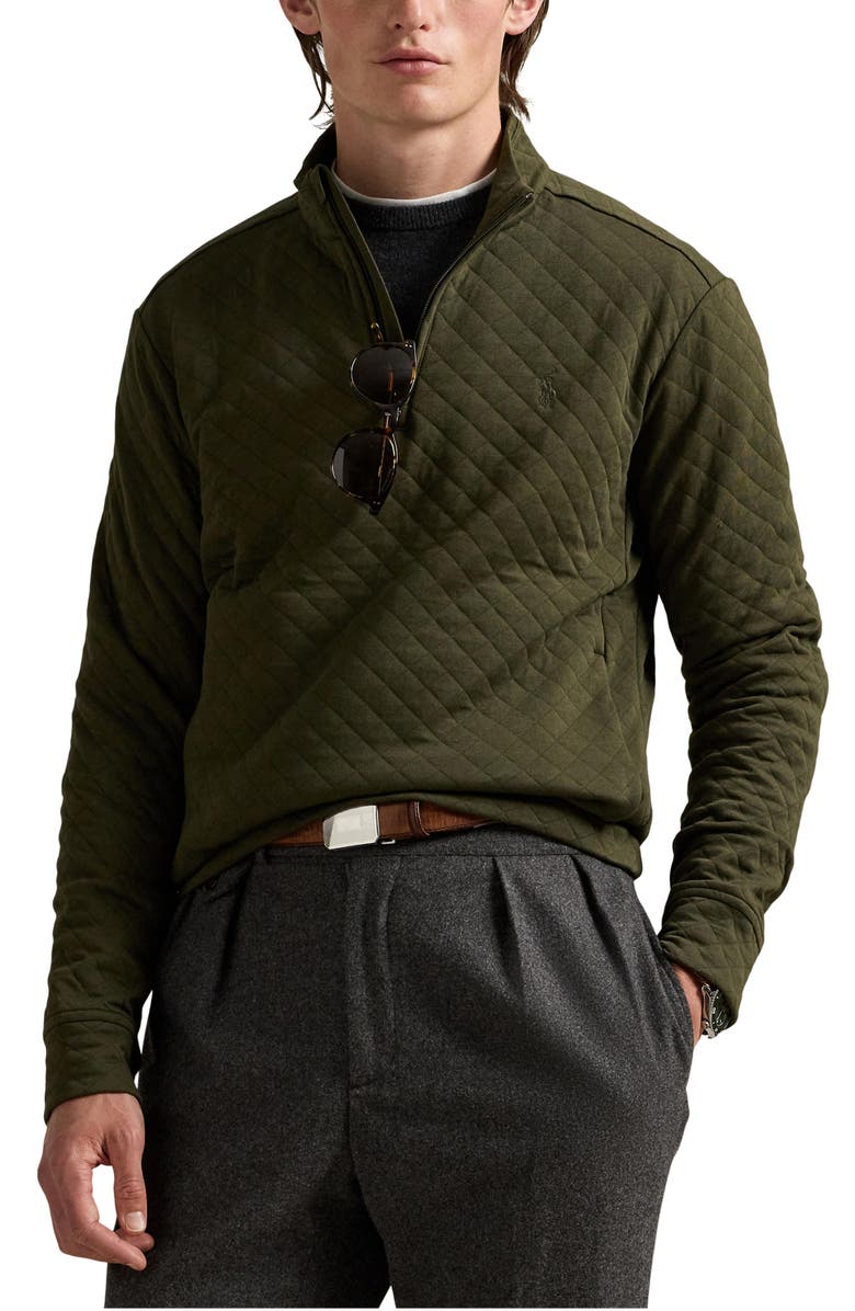 Polo Ralph Lauren Micro Quilted Cotton Quarter Zip Pullover, Main, color, Company Olive