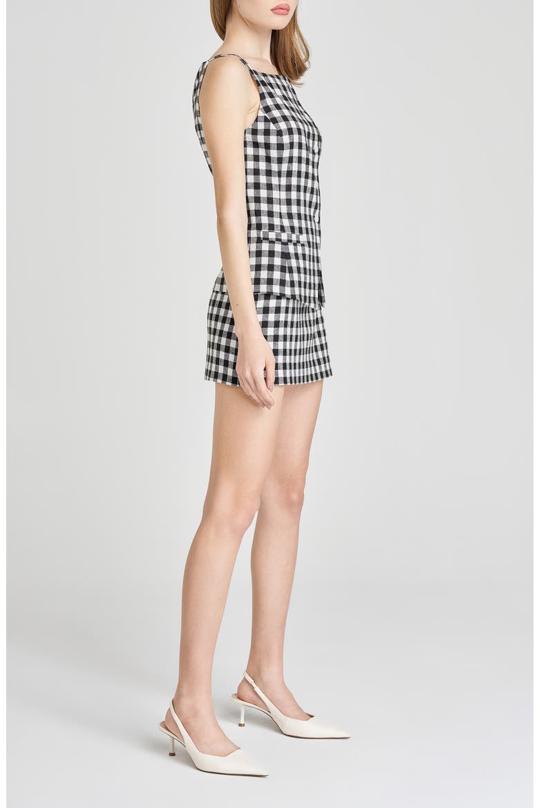x Styled by COCO! Gracie Gingham Linen Blend Button-Up Vest, Alternate, color, BLACK GINGHAM