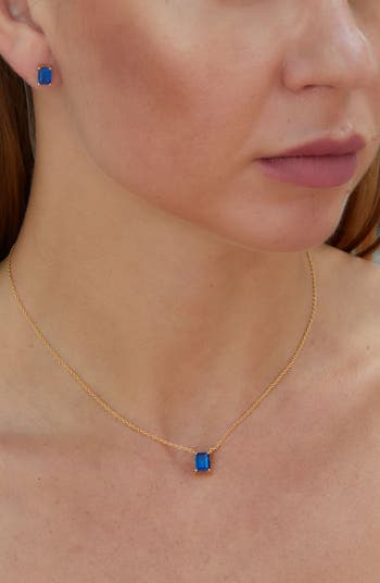 Vermeil Emerald Cut CZ Birth Stone Box Cut Necklace