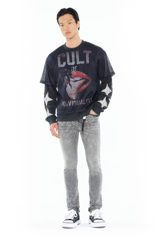 CULT OF INDIVIDUALITY CULT OF INDIVIDUALITY THERMAL SLEEVE COTTON MESH GRAPHIC T-SHIRT